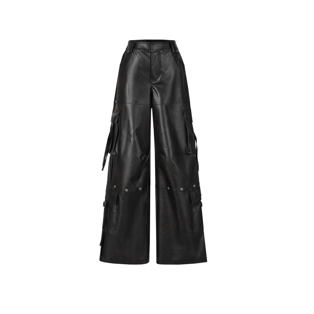 Weird Market Multi Pockets Leather Cargo Pants Black - Mores Studio