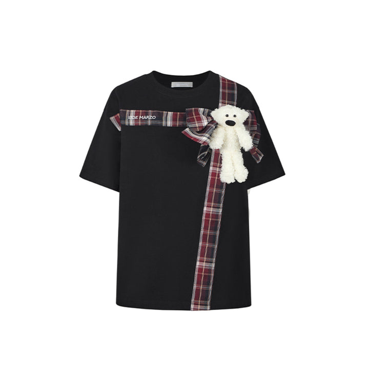 13De Marzo Plush Bear Bow Tie T-Shirt Black