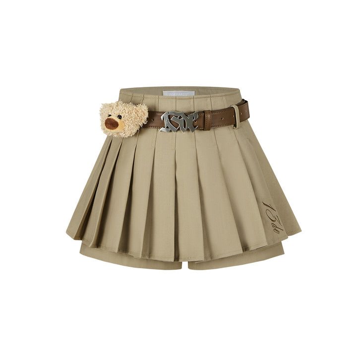 13De Marzo High Waist Belt Pleated Skirt Shorts Khaki