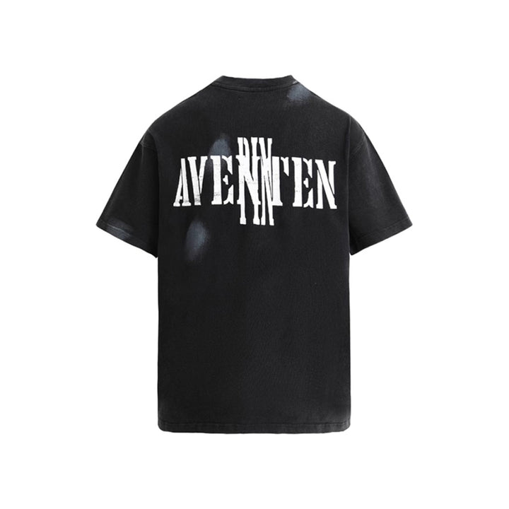 Aventen Pin Printed Slogan Washed Vintage T-Shirt Black