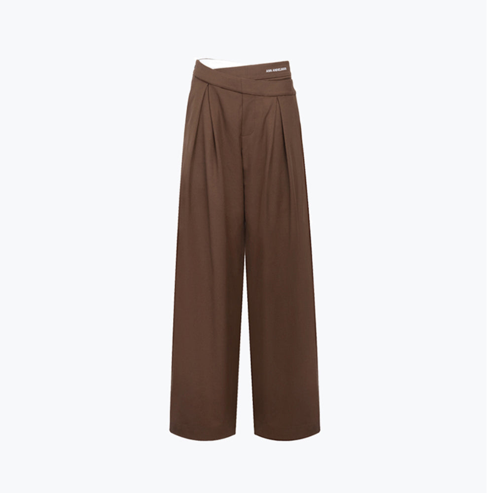 Ann Andelman Irregular Double Waist Casual Suit Pants Brown