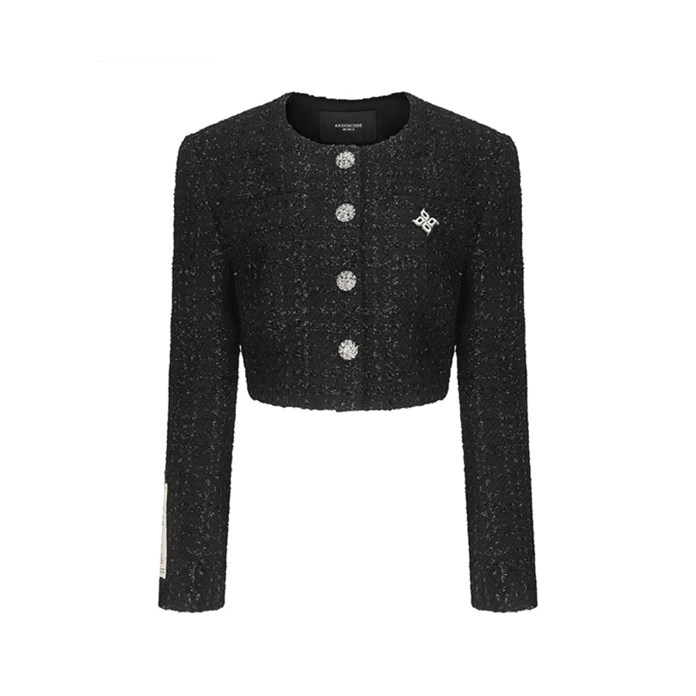 ARDENCODE Rhinestone Button Tweed Short Jacket Black