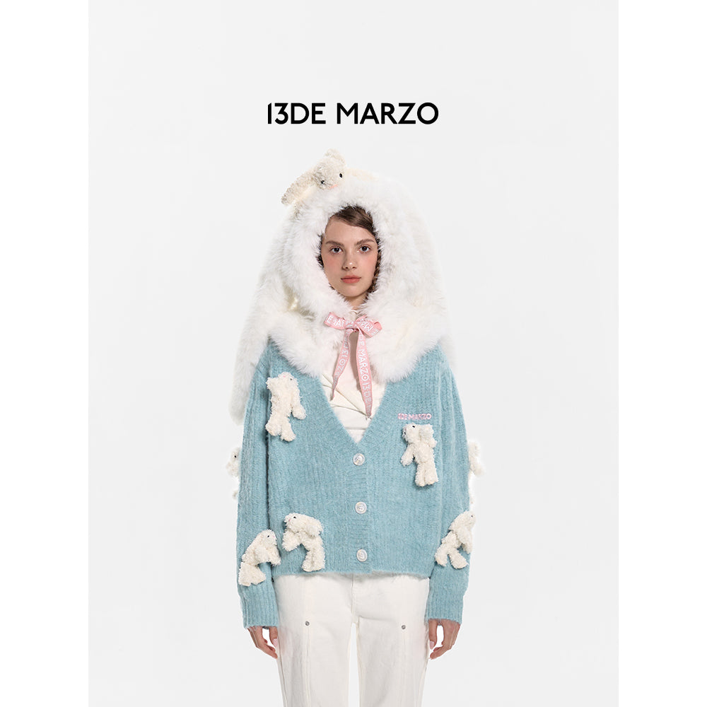 13De Marzo Doozoo Rabbit Knit Cardigan Blue - Mores Studio