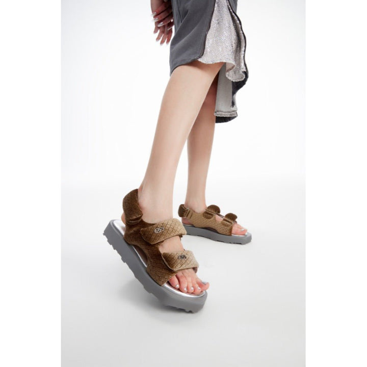 Lost In Echo Faceted Padded Double-Strap Sandal Brown
