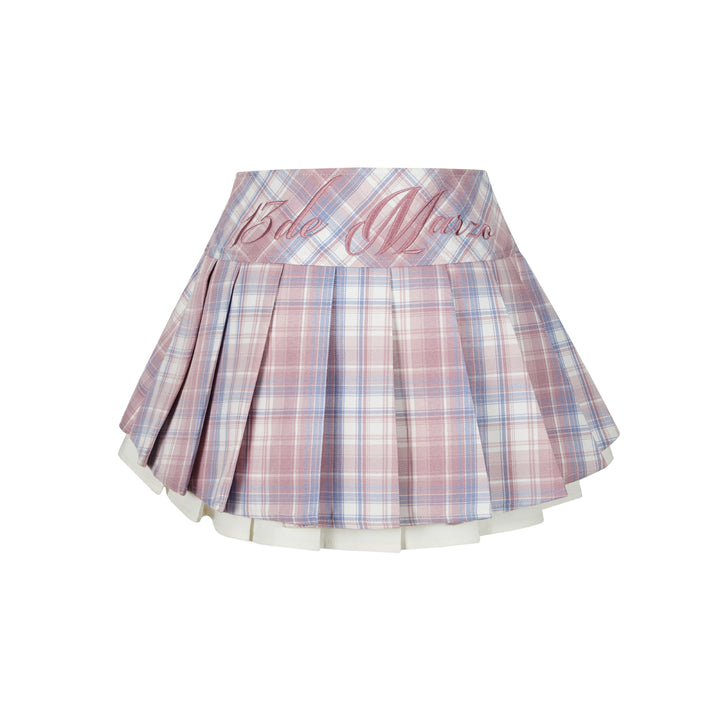 13De Marzo Plaid Low Waist Pleated Skirt Pink