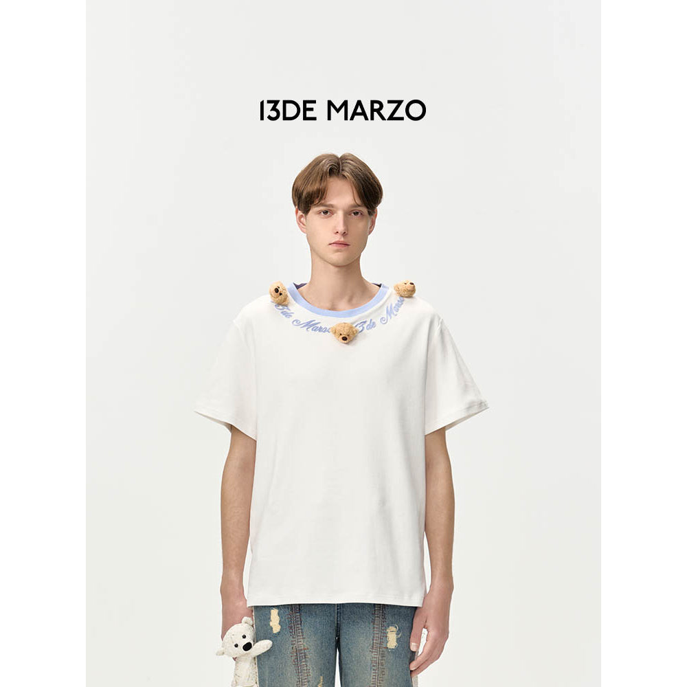 13De Marzo Doozoo Collar Embroidered Logo T-Shirt White