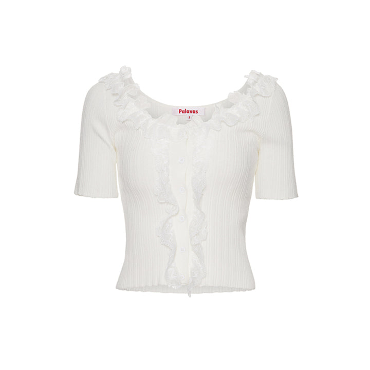 Palavas Lace Edge Short Sleeve Top White