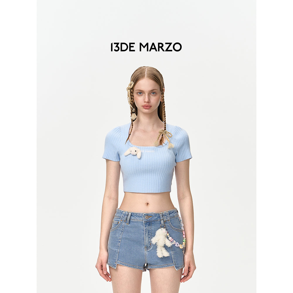 13De Marzo Basic Square Neck Slim-Fit Crop Top Blue