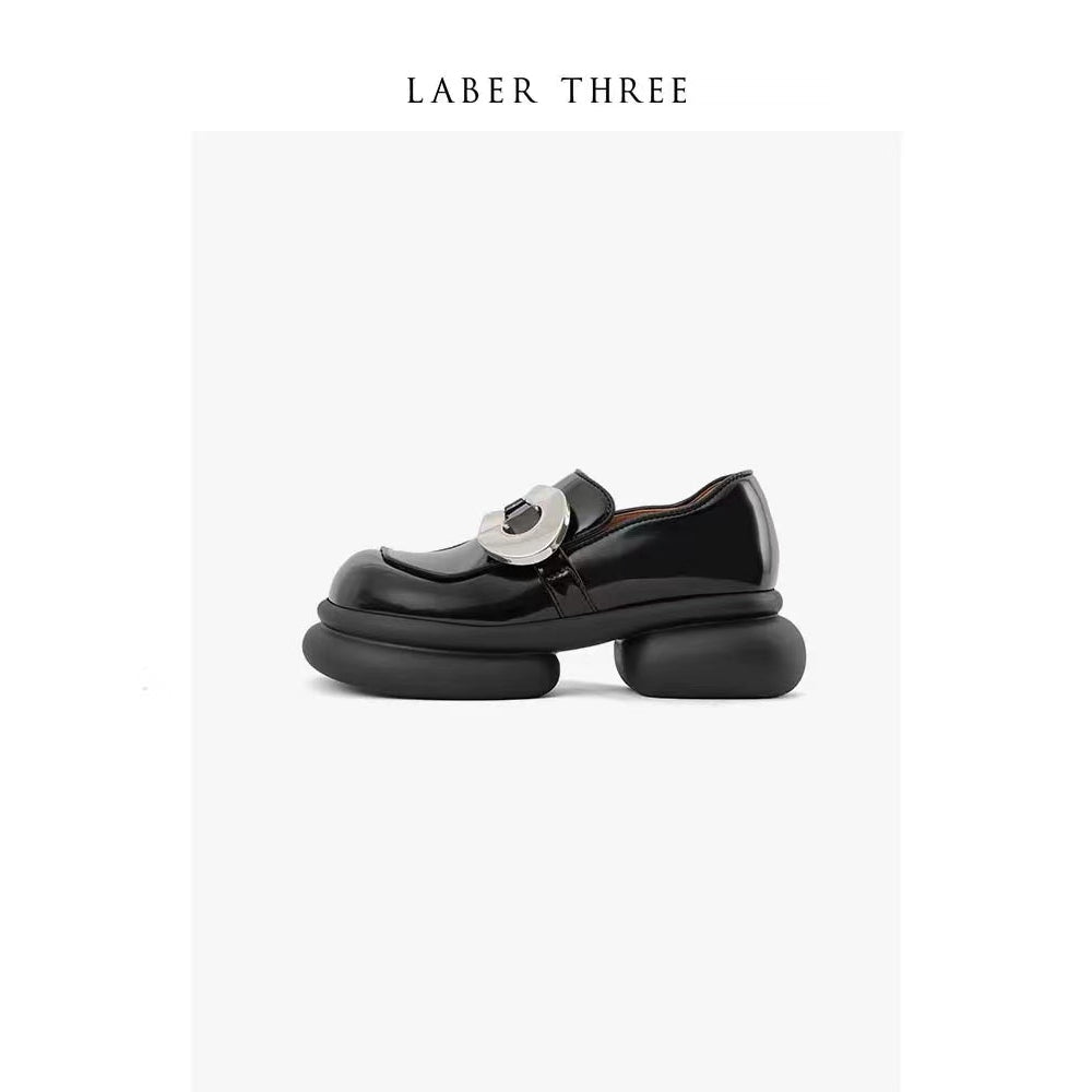 Laber Three Platform Thick-Soled Metal Loafer Black