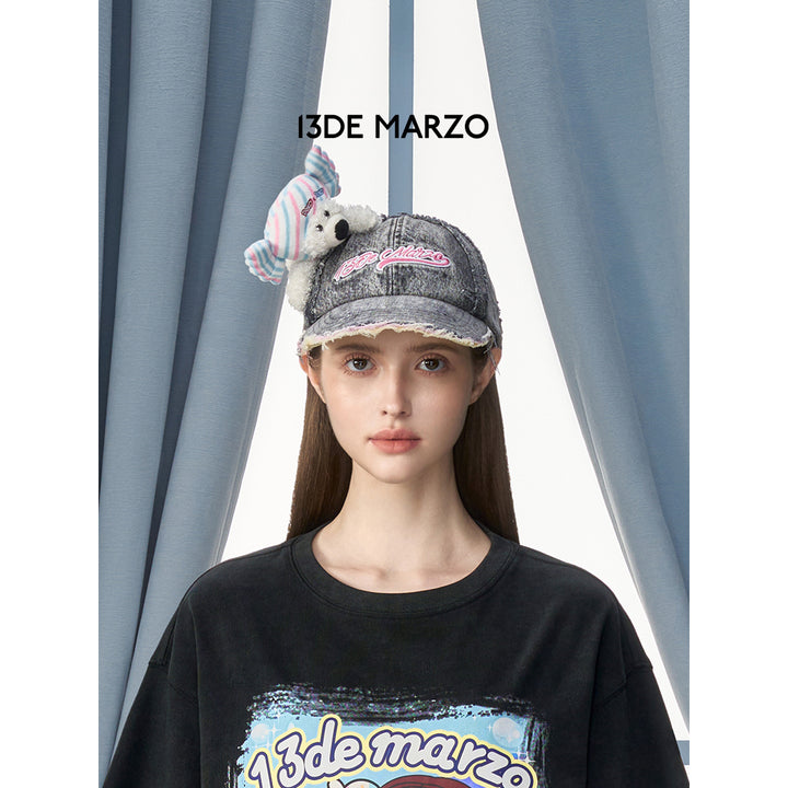 13De Marzo X PEKO Fujiya Bear Denim Cap Washed Gray