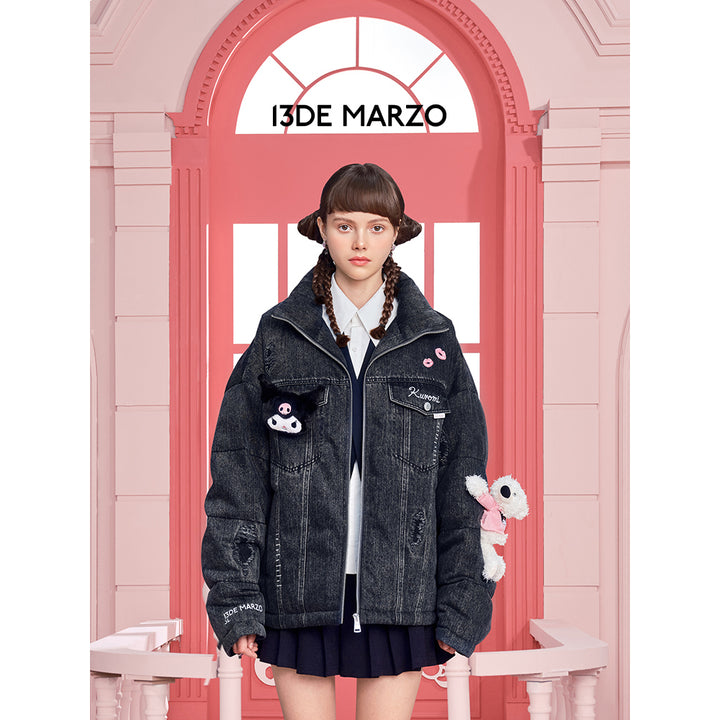 13De Marzo X Kuromi Bear Washed Denim Down Jacket Black - Mores Studio