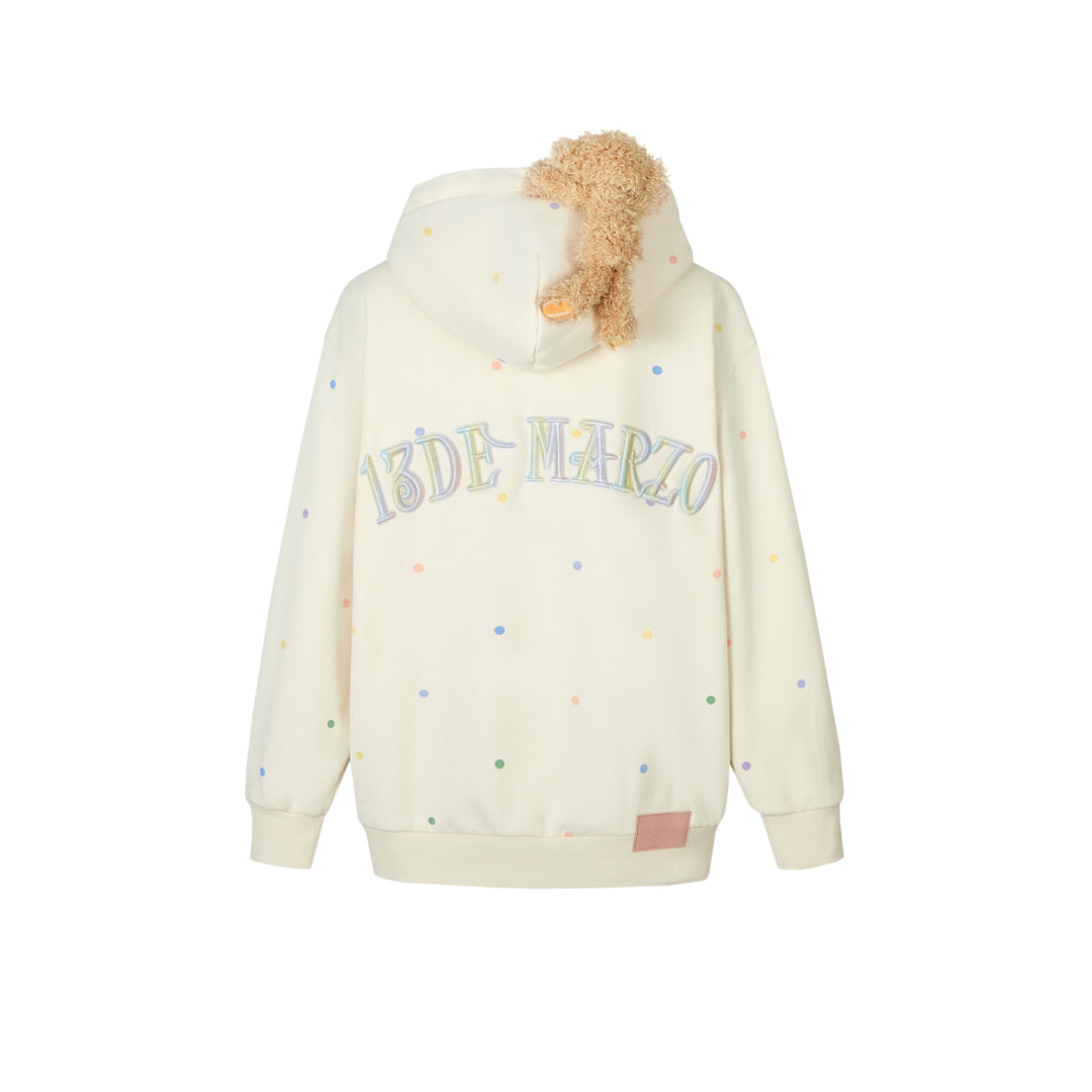 13De Marzo Colored Dots Zip Up Hoodie Cream White - Mores Studio