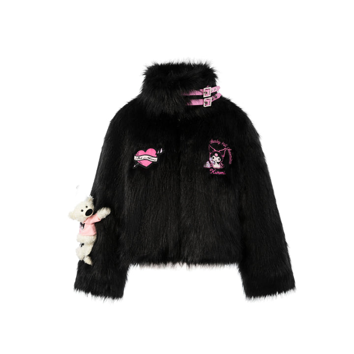 13De Marzo X Kuromi Bear Artificial Mink Coat Black - Mores Studio