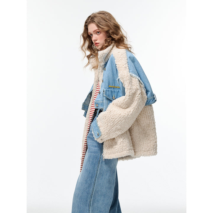 Alexia Sandra Denim Patchwork Fleece Coat - Mores Studio