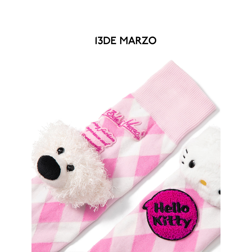 13De Marzo X Hello Kitty Bear Plaid Stocking Pink - Mores Studio