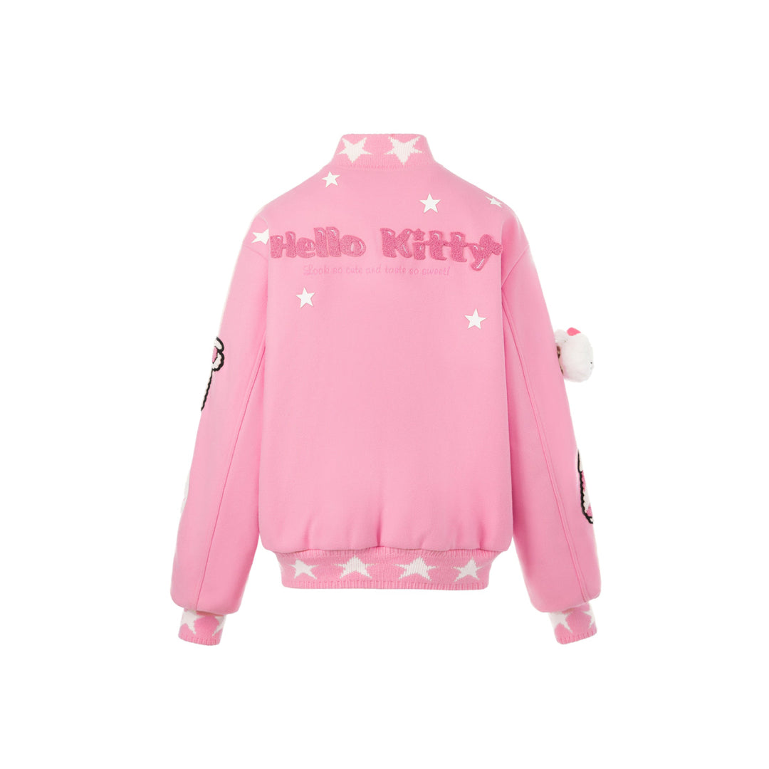 13De Marzo X Hello Kitty Plush Bear Baseball Jacket Pink - Mores Studio