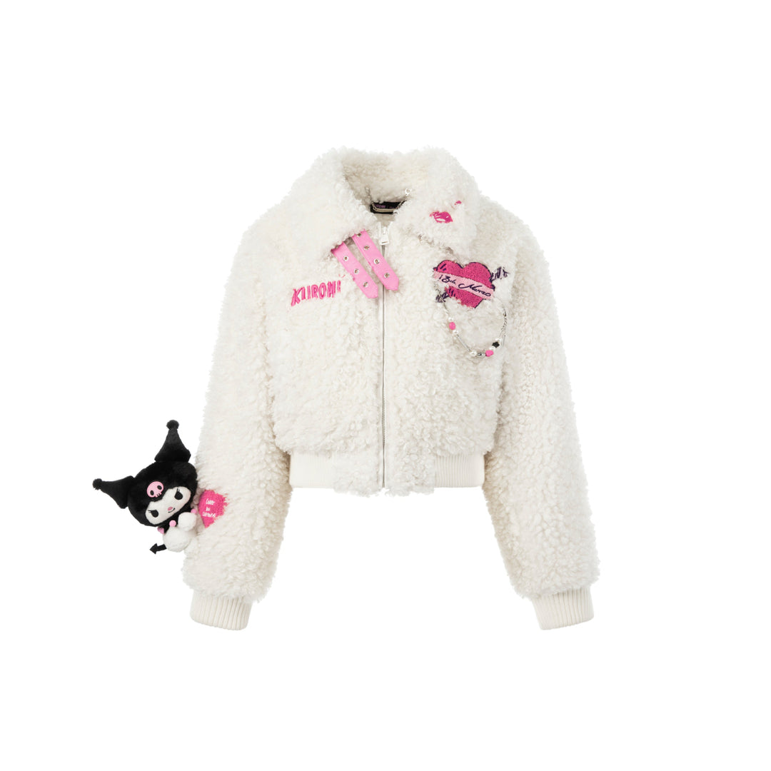 13De Marzo X Kuromi Bear Short Fleece Coat White - Mores Studio