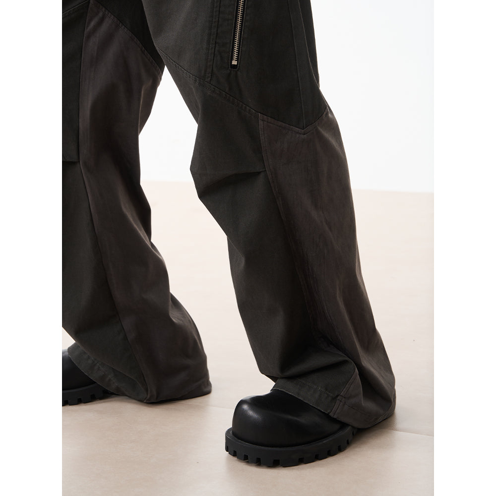 Moditec Patchwork Wrinkle Zipper Cargo Pants Dark Grey - Mores Studio