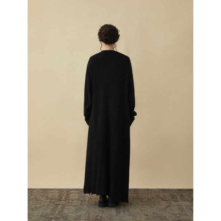 Elywood Black Lapel Knit Long Coat - Mores Studio