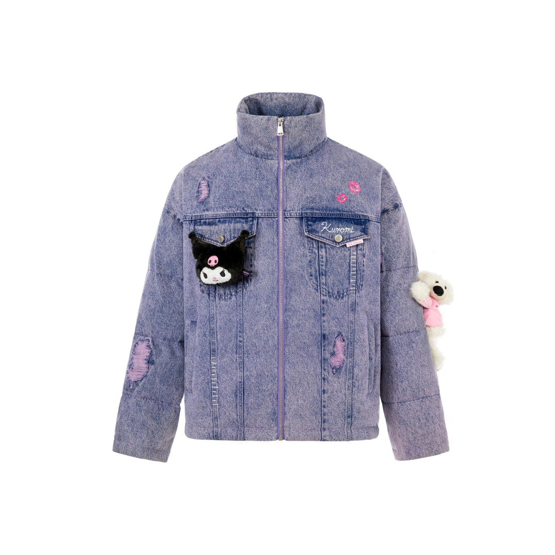 13De Marzo X Kuromi Bear Washed Denim Down Jacket Purple - Mores Studio