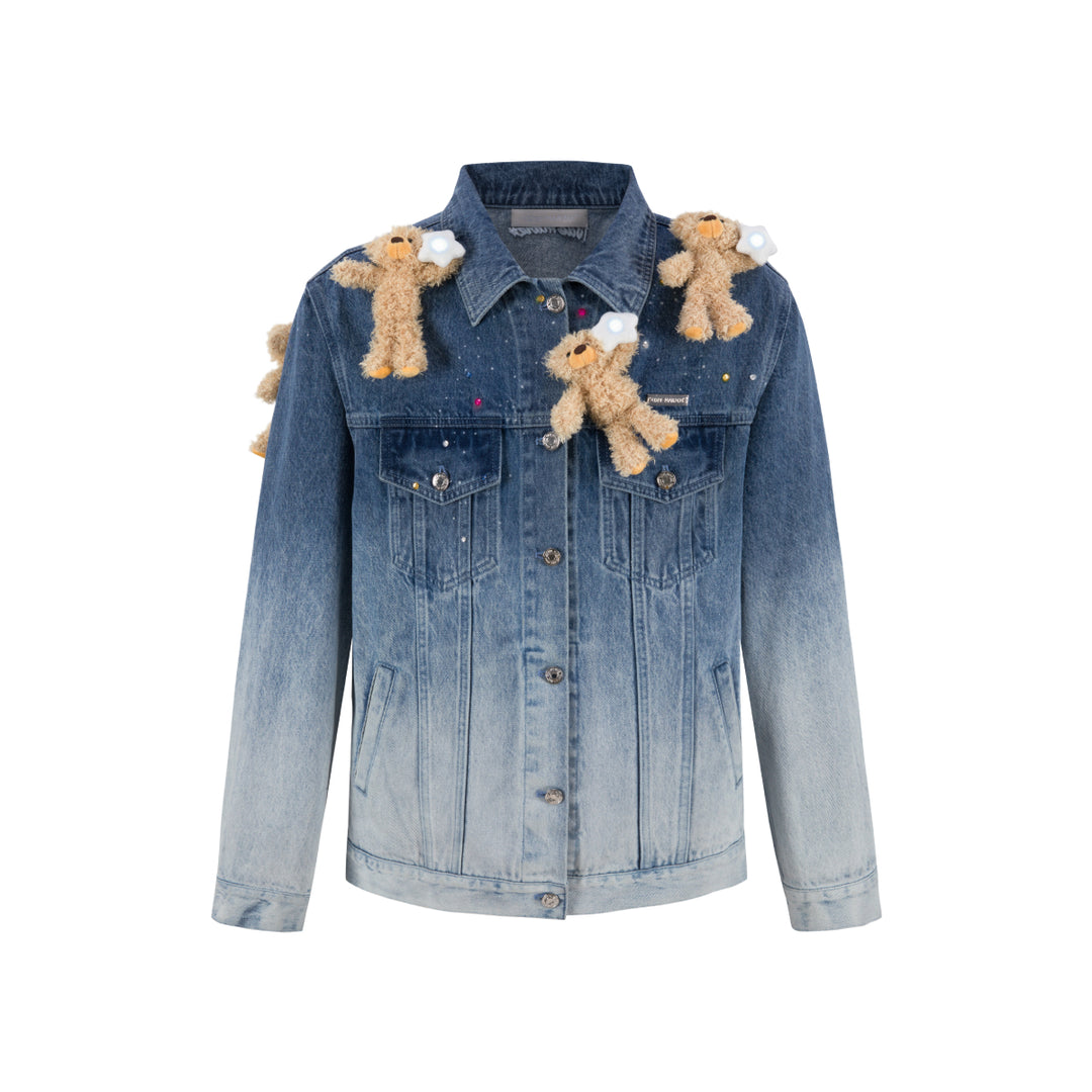 13De Marzo Luminous Star Bear Denim Jacket Blue - Mores Studio