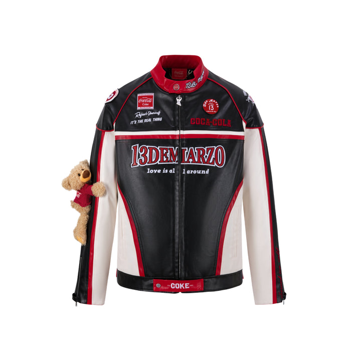 13De Marzo X Coca-Cola Bear Racing Leather Jacket Black - Mores Studio