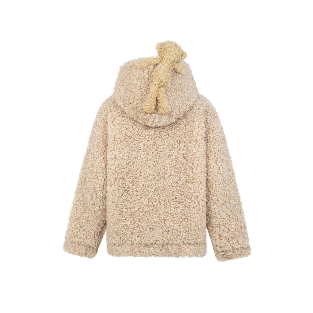 13De Marzo Plush Bear Fuzzy Hooded Coat Khaki - Mores Studio