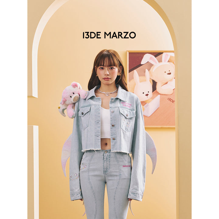 13De Marzo X INSTINCTOY Rainbow Bear Short Denim Jacket - Mores Studio