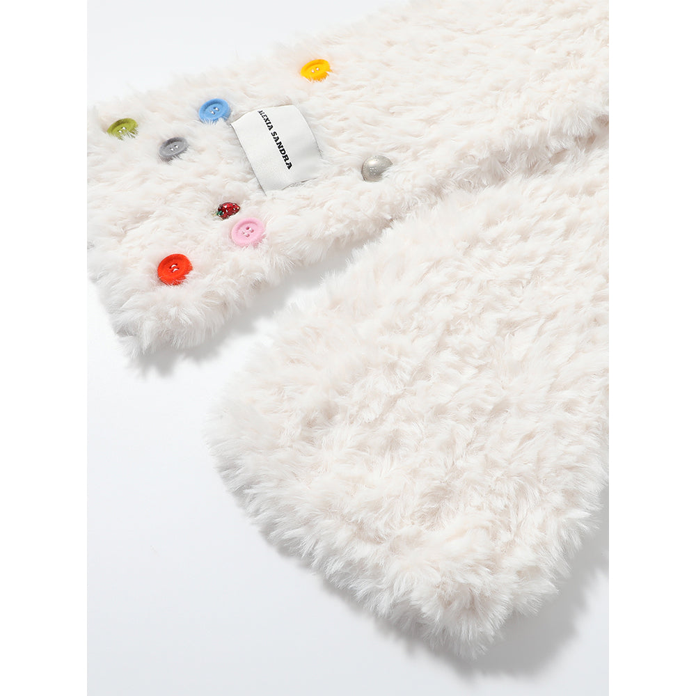 Alexia Sandra Color Button Furry Scarf White - Mores Studio
