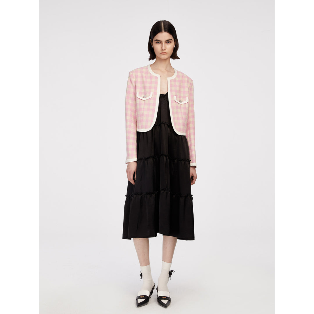 Herlian Checked Wool Patchwork Jacket Pink