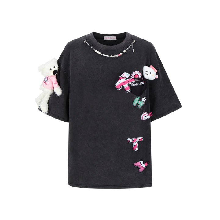 13De Marzo X Hello Kitty Plush Cake Letter T-Shirt Black - Mores Studio