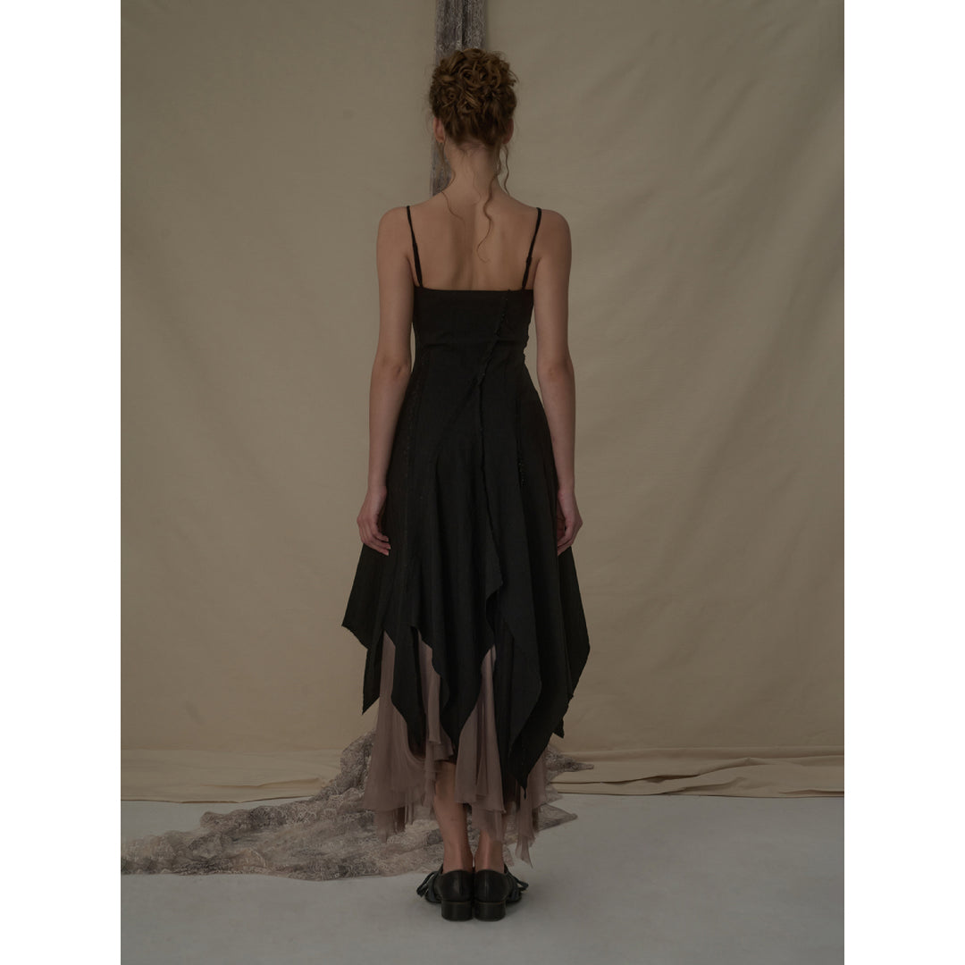 Elywood Black Slant Split Camisole Dress