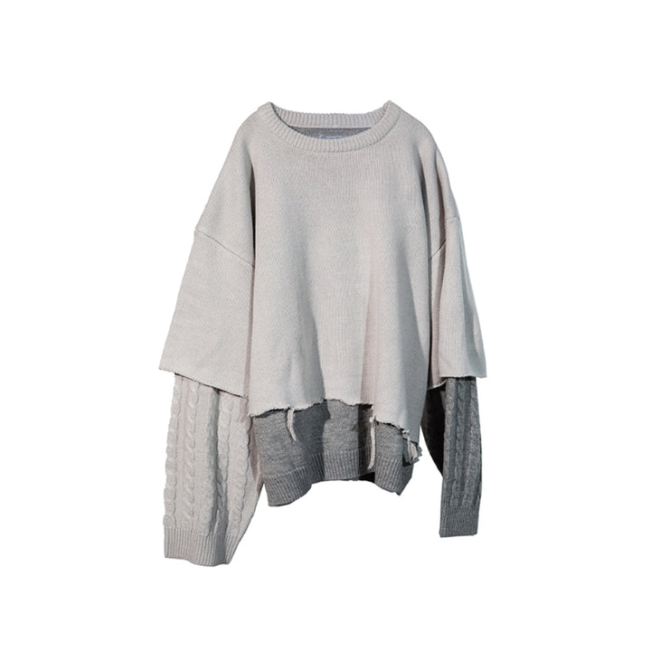 UMAMIISM Fake-2-Piece Ripped Twist Knitted Sweater Grey
