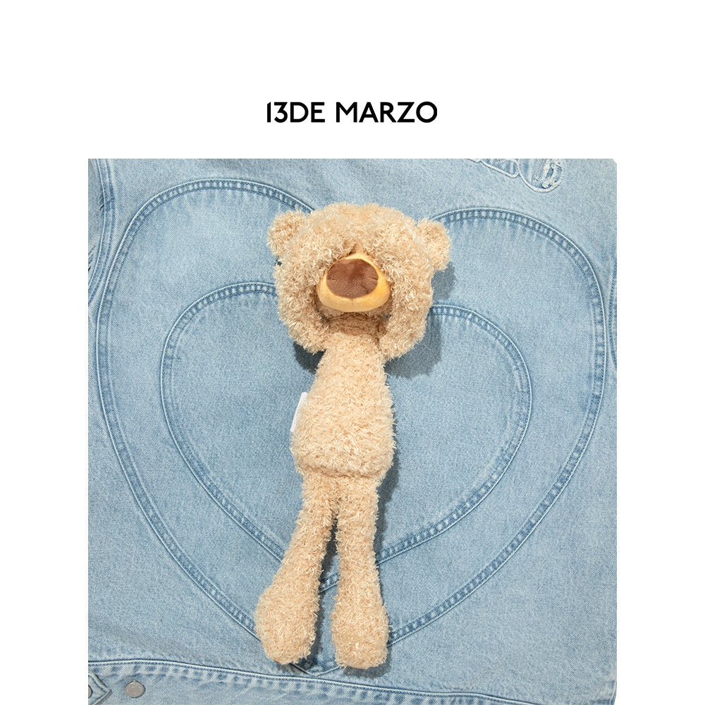 13De Marzo Heart Bear Hooded Denim Jacket