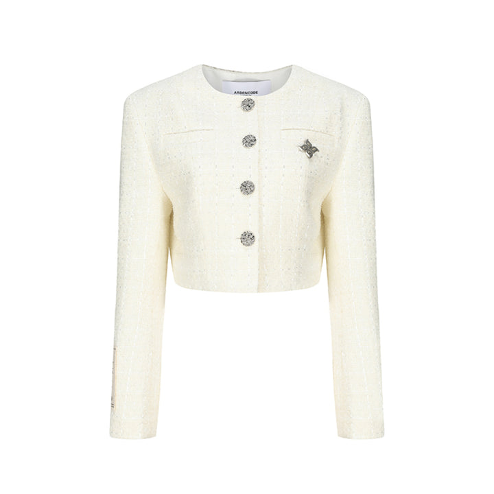 ARDENCODE Rhinestone Button Tweed Short Jacket White