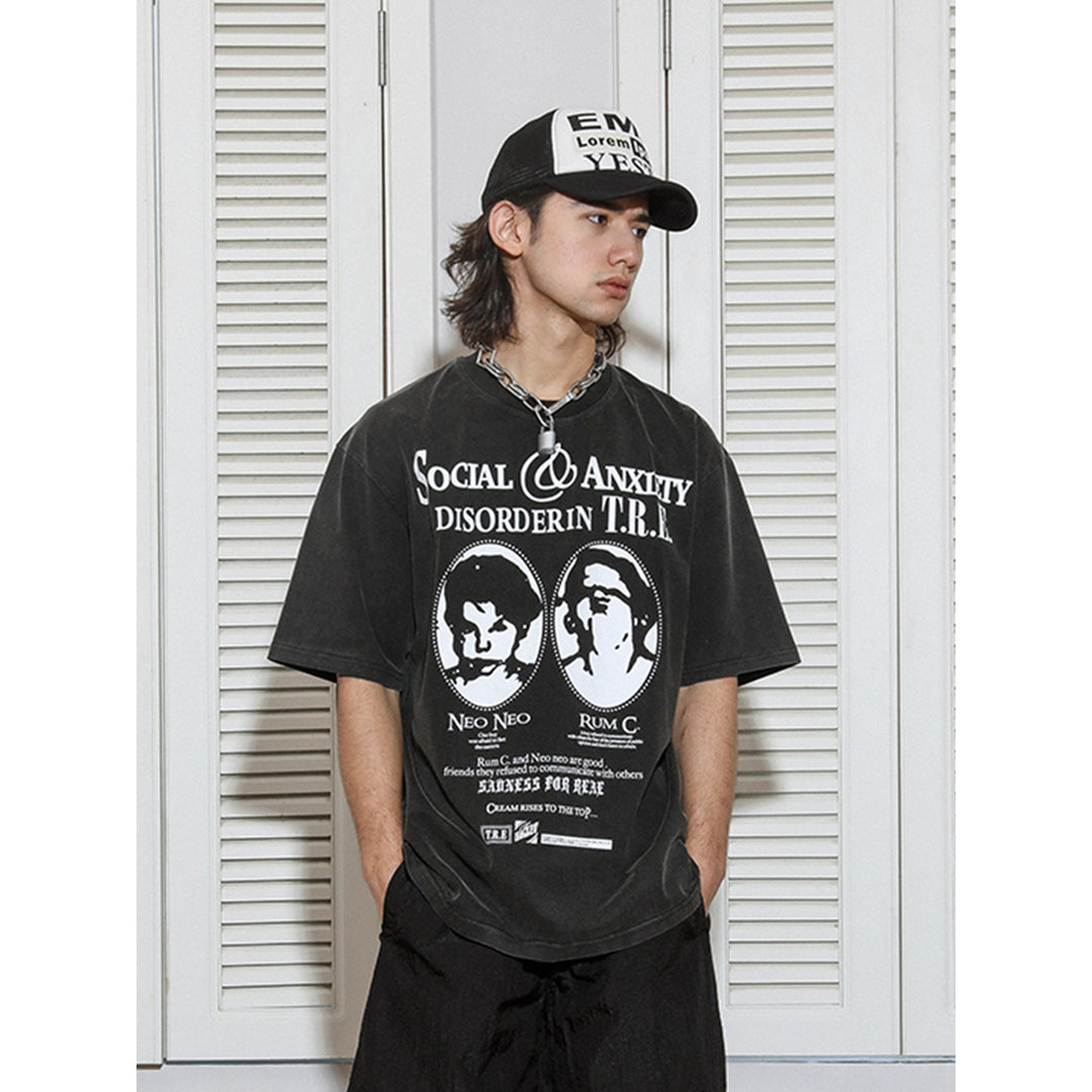 TREclub Social Anxiety Boys Printed Distressed T-Shirt Black