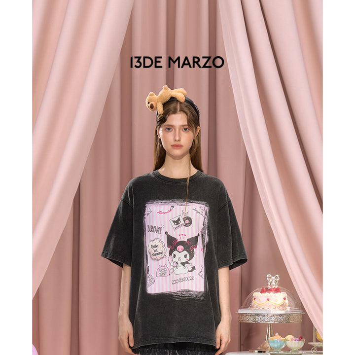 13De Marzo X Kuromi Graffiti Washed T-Shirt Black