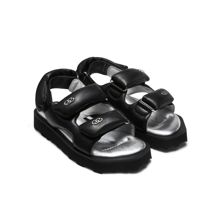 Lost In Echo Faceted Padded Double-Strap Sandal Black