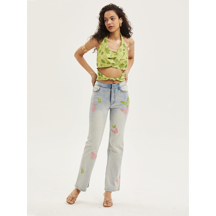 Palavas Embroidered Butterfly Straight-Leg Jeans