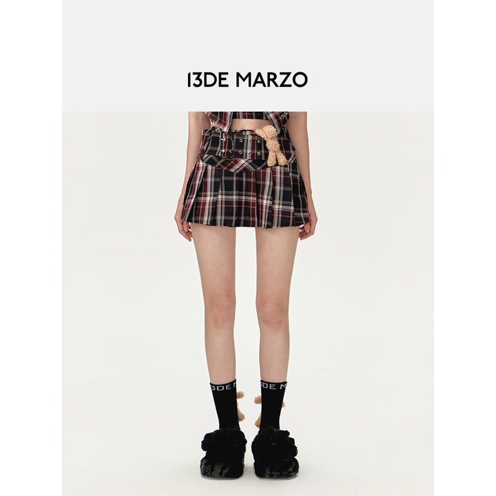 13De Marzo Low Belt Plaid Skirt Black