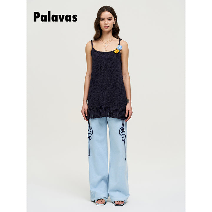 Palavas 3D Floral Knit Camisole Top Navy Blue