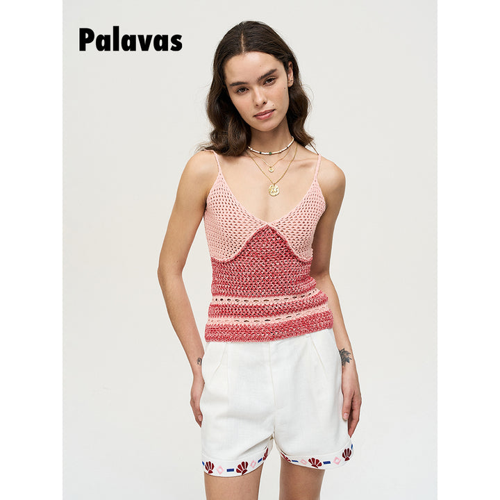Palavas Color Blocked Crochet Vest Top Pink