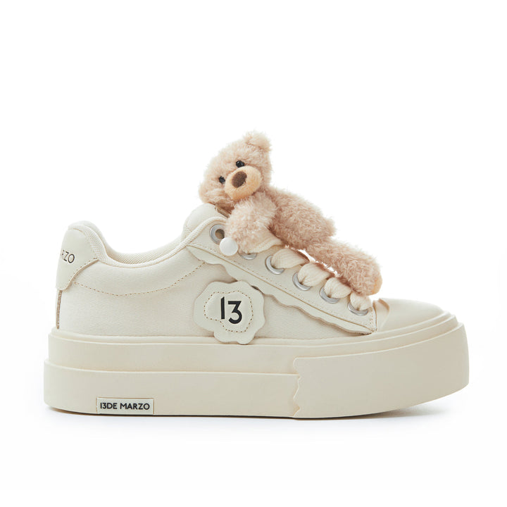 13De Marzo Thick-Soled Patch Canvas Sneaker Beige