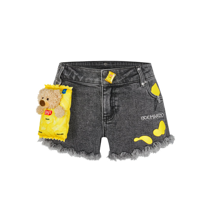 13De Marzo X Lay's Bear Washed Denim Shorts Gray