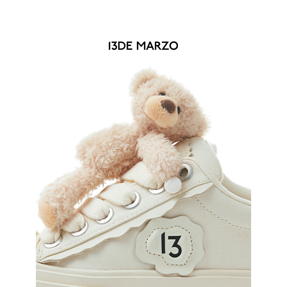 13De Marzo Thick-Soled Patch Canvas Sneaker Beige