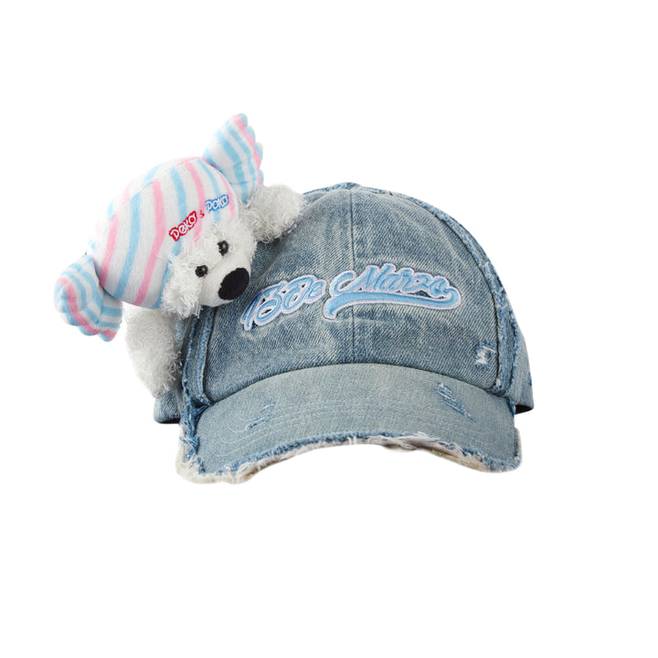 13De Marzo X PEKO Fujiya Bear Denim Cap Washed Blue