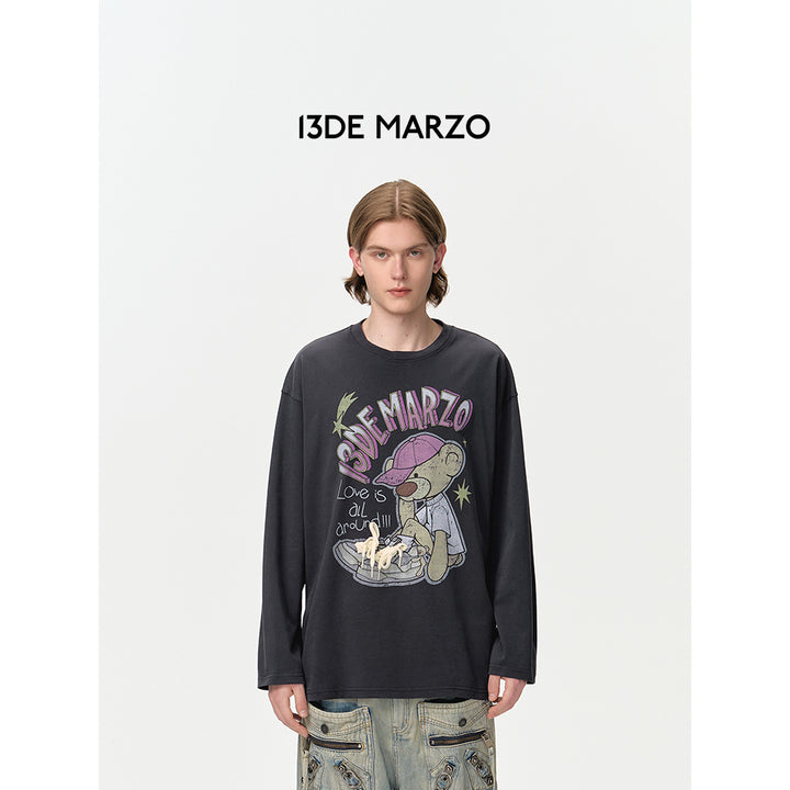 13De Marzo Shoes Lace Graffiti Logo L/S T-Shirt Dark Gray