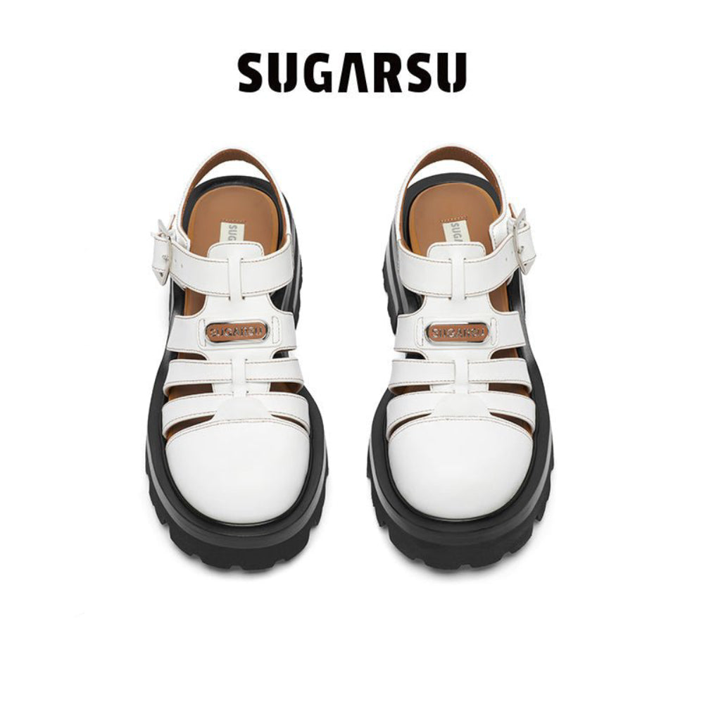 SugarSu Vintage Platform Thick-Soled Roman Sandals White