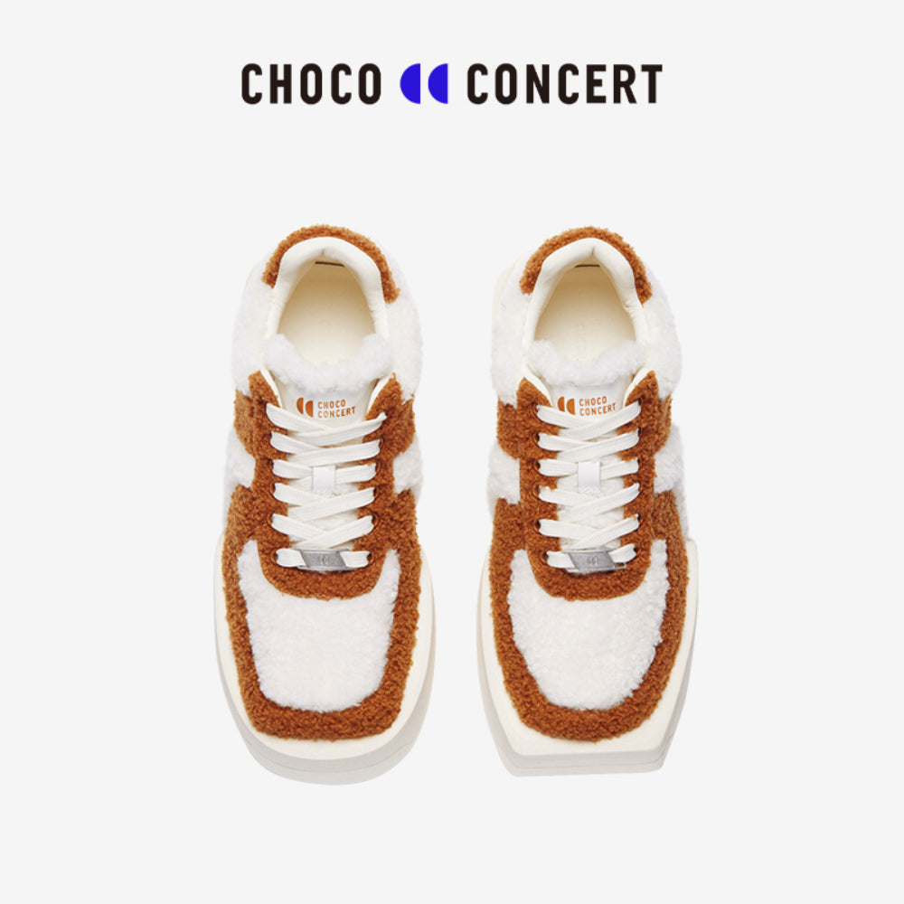 Choco Concert Mis-Matched Fleece Square Toe Sneaker Brown - Mores Studio