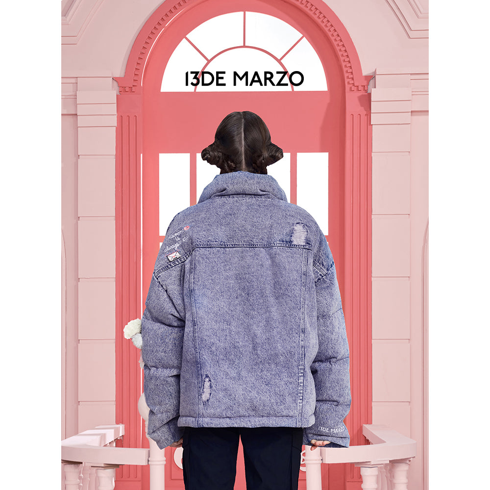 13De Marzo X Kuromi Bear Washed Denim Down Jacket Purple - Mores Studio